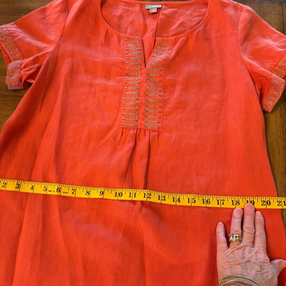 J. Jill Linen Short Sleeve Shirtdress, size 12, Relaxed Comfy Beachy Embroidered - Picture 12 of 12
